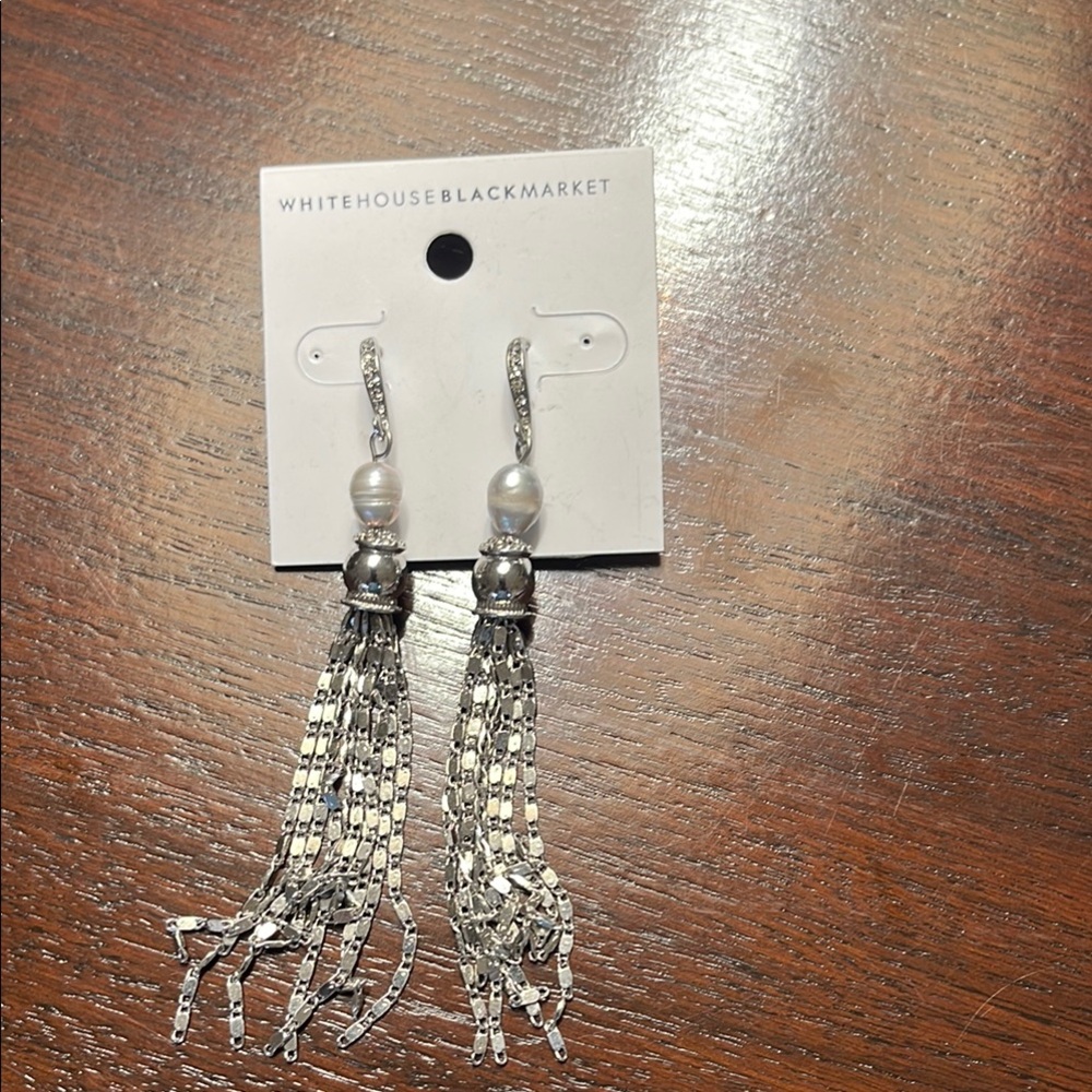 NWT White House Black Market Silver and White Elegant Earrings
